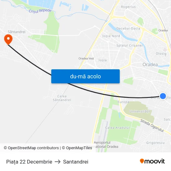 Harta de Piața 22 Decembrie către Santandrei