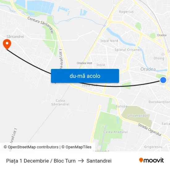 Harta de Piața 1 Decembrie / Bloc Turn către Santandrei