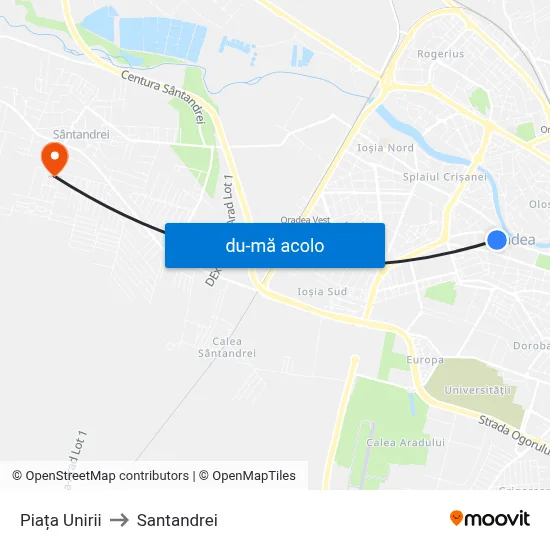 Harta de Piața Unirii către Santandrei