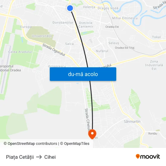 Harta de Piața Cetății către Cihei