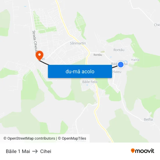 Harta de Băile 1 Mai către Cihei