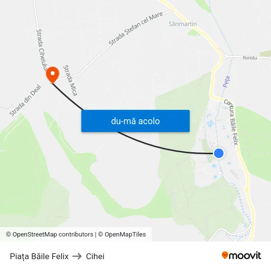 Harta de Piața Băile Felix către Cihei