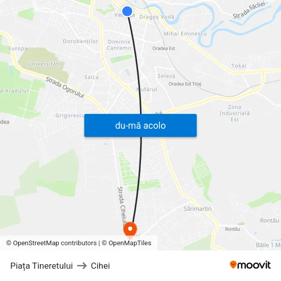 Harta de Piața Tineretului către Cihei