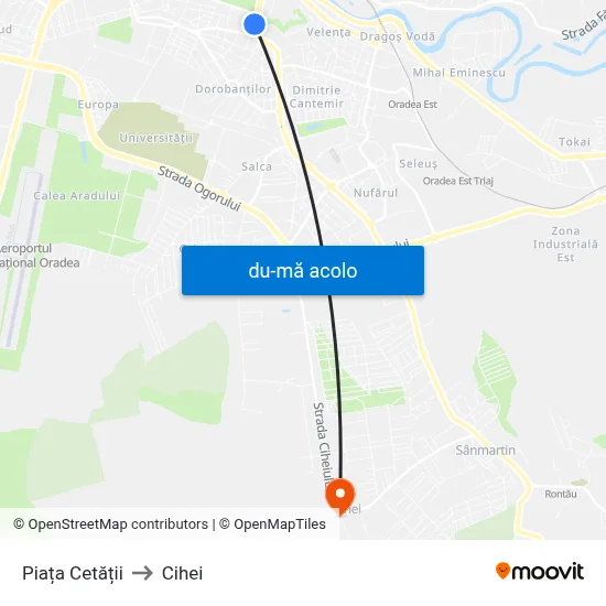 Harta de Piața Cetății către Cihei