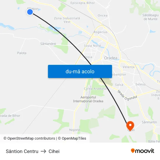 Harta de Sântion Centru către Cihei