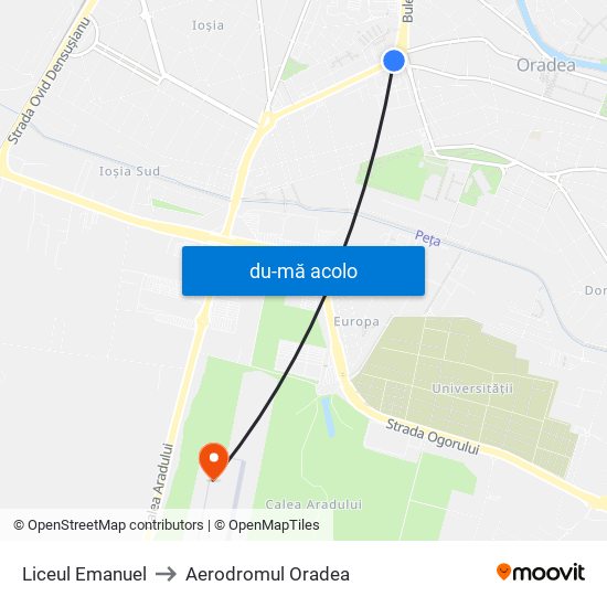 Harta de Liceul Emanuel către Aerodromul Oradea