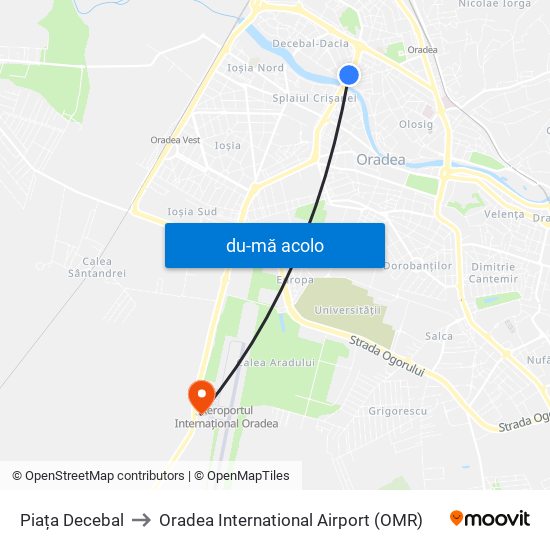 Harta de Piața Decebal către Oradea International Airport (OMR)