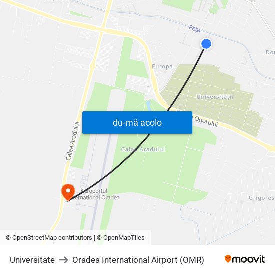 Harta de Universitate către Oradea International Airport (OMR)