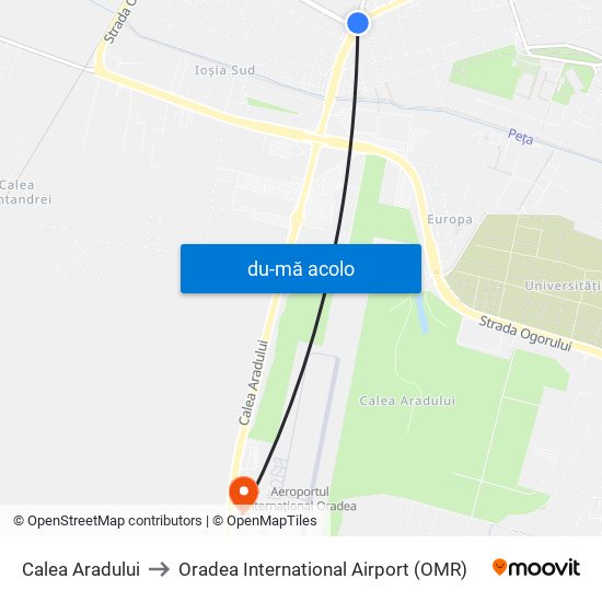 Harta de Calea Aradului către Oradea International Airport (OMR)