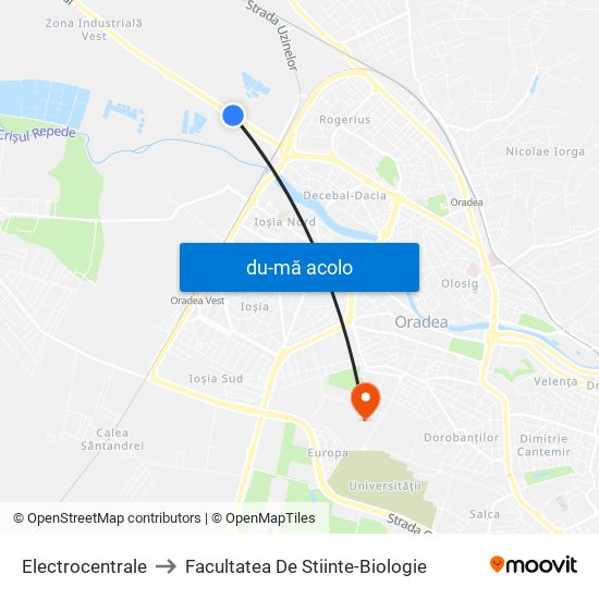 Harta de Electrocentrale către Facultatea De Stiinte-Biologie