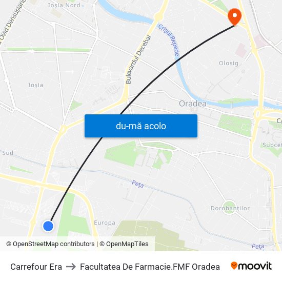 Harta de Carrefour Era către Facultatea  De Farmacie.FMF Oradea