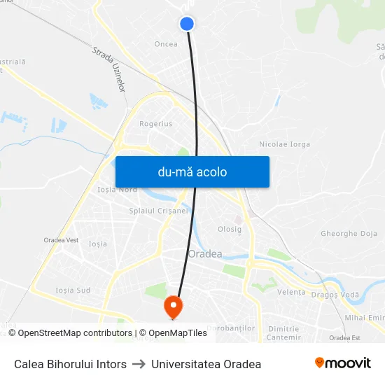 Harta de Calea Bihorului Intors către Universitatea Oradea