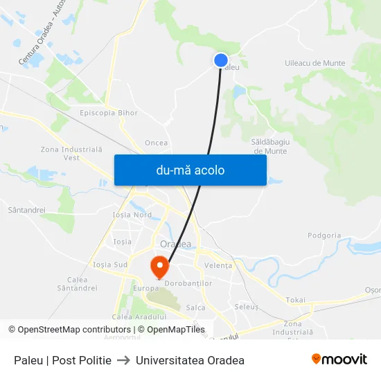 Harta de Paleu | Post Politie către Universitatea Oradea