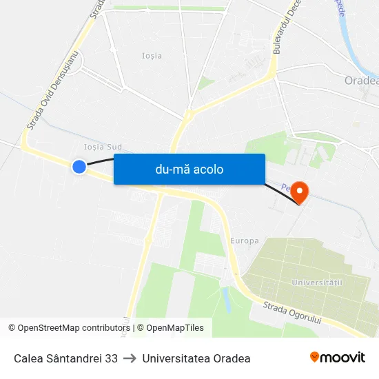 Harta de Calea Sântandrei 33 către Universitatea Oradea