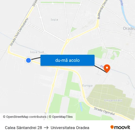 Harta de Calea Sântandrei 28 către Universitatea Oradea