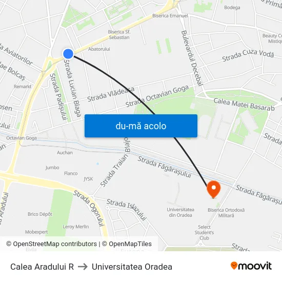 Harta de Calea Aradului R către Universitatea Oradea