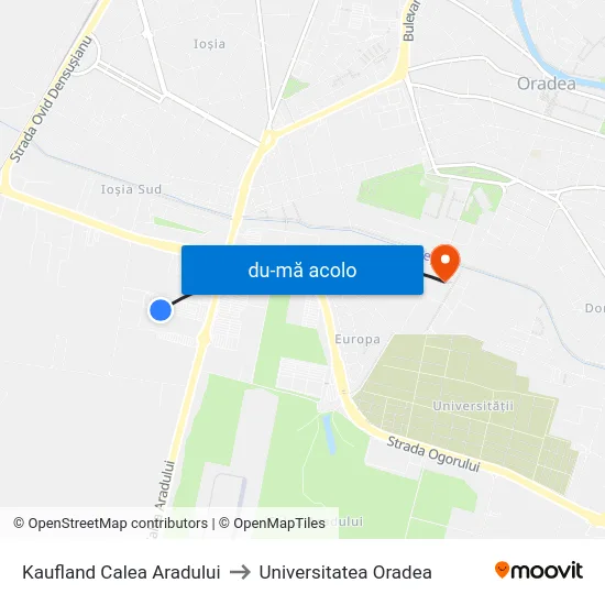 Harta de Kaufland Calea Aradului către Universitatea Oradea