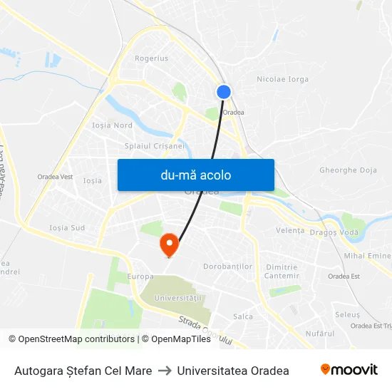 Harta de Autogara Ștefan Cel Mare către Universitatea Oradea