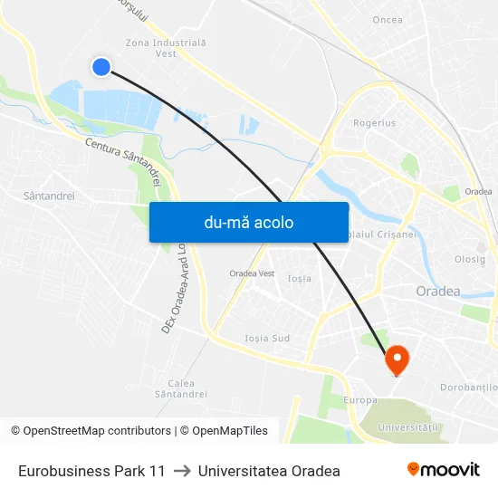 Harta de Eurobusiness Park 11 către Universitatea Oradea