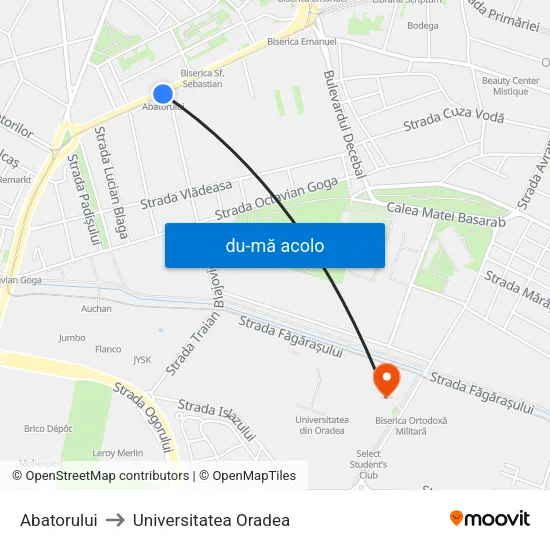 Harta de Abatorului către Universitatea Oradea