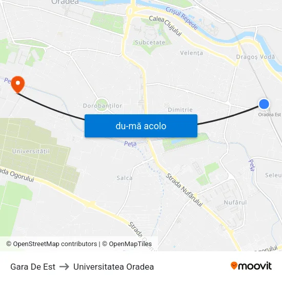 Harta de Gara De Est către Universitatea Oradea
