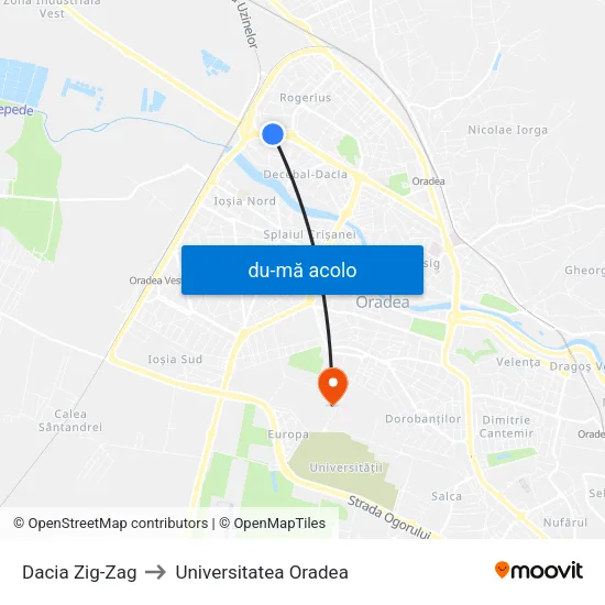 Harta de Dacia Zig-Zag către Universitatea Oradea
