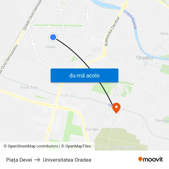 Harta de Piața Devei către Universitatea Oradea