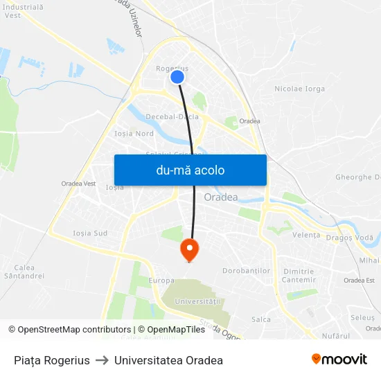 Harta de Piața Rogerius către Universitatea Oradea