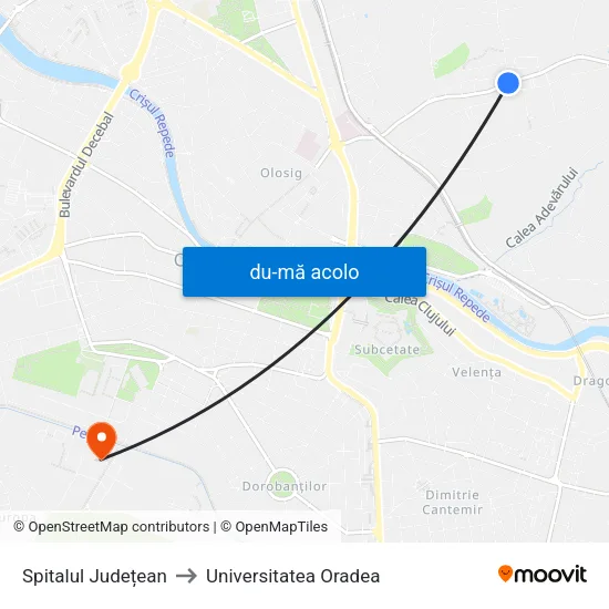 Harta de Spitalul Județean către Universitatea Oradea