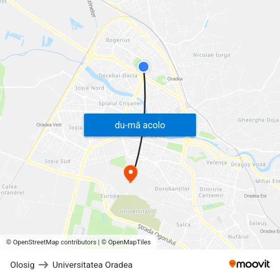 Harta de Olosig către Universitatea Oradea