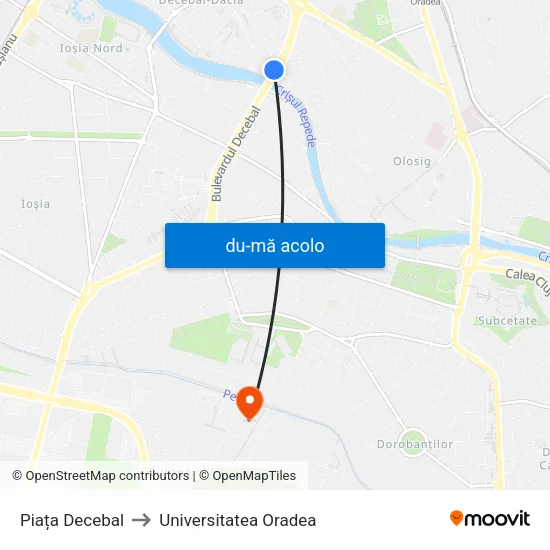 Harta de Piața Decebal către Universitatea Oradea