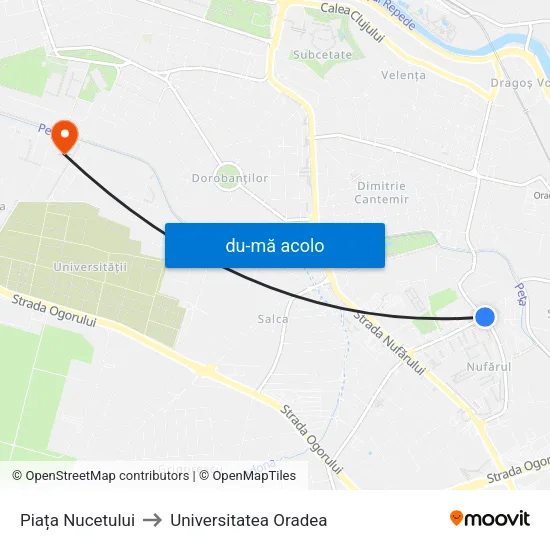 Harta de Piața Nucetului către Universitatea Oradea