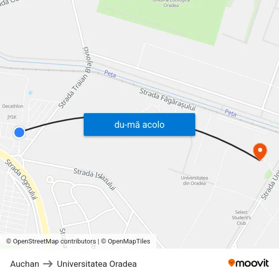 Harta de Auchan către Universitatea Oradea