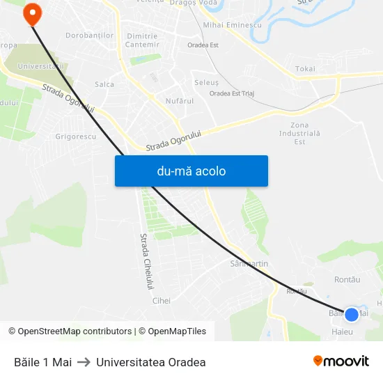Harta de Băile 1 Mai către Universitatea Oradea