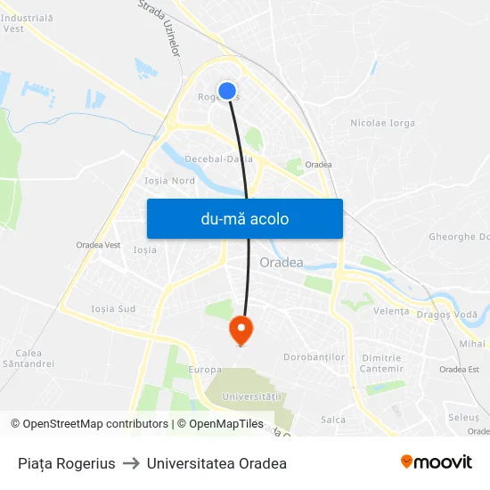 Harta de Piața Rogerius către Universitatea Oradea