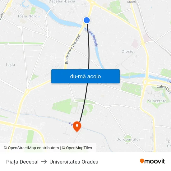 Harta de Piața Decebal către Universitatea Oradea