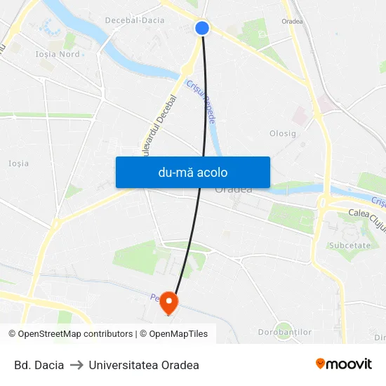 Harta de Bd. Dacia către Universitatea Oradea