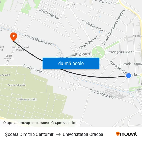 Harta de Școala Dimitrie Cantemir către Universitatea Oradea