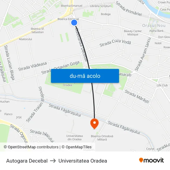 Harta de Autogara Decebal către Universitatea Oradea