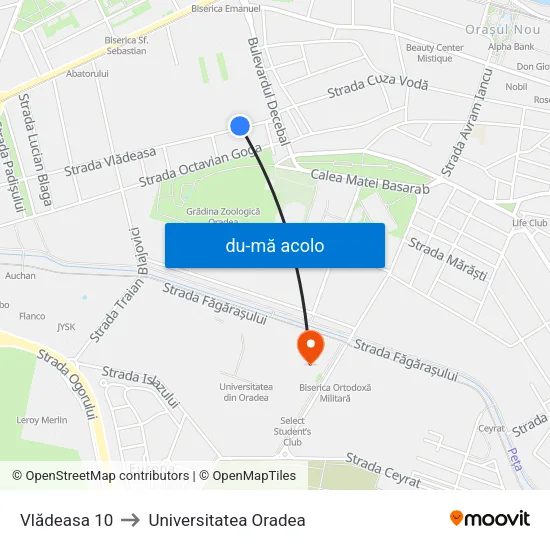 Harta de Vlădeasa 10 către Universitatea Oradea