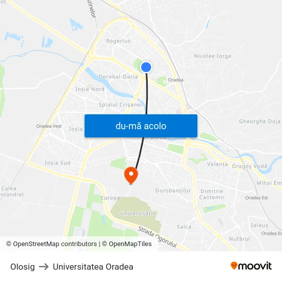 Harta de Olosig către Universitatea Oradea