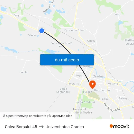 Harta de Calea Borșului 45 către Universitatea Oradea