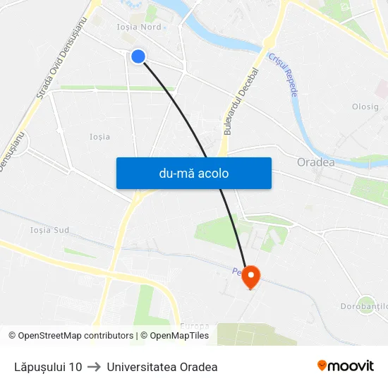 Harta de Lăpușului 10 către Universitatea Oradea