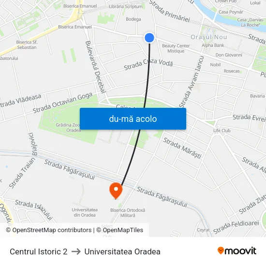 Harta de Centrul Istoric 2 către Universitatea Oradea