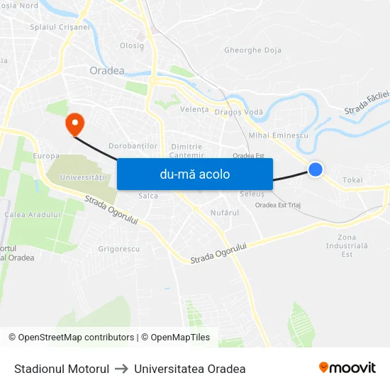 Harta de Stadionul Motorul către Universitatea Oradea