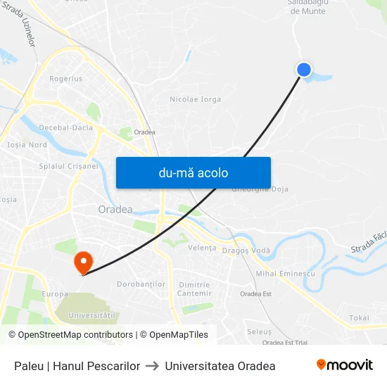 Harta de Paleu | Hanul Pescarilor către Universitatea Oradea