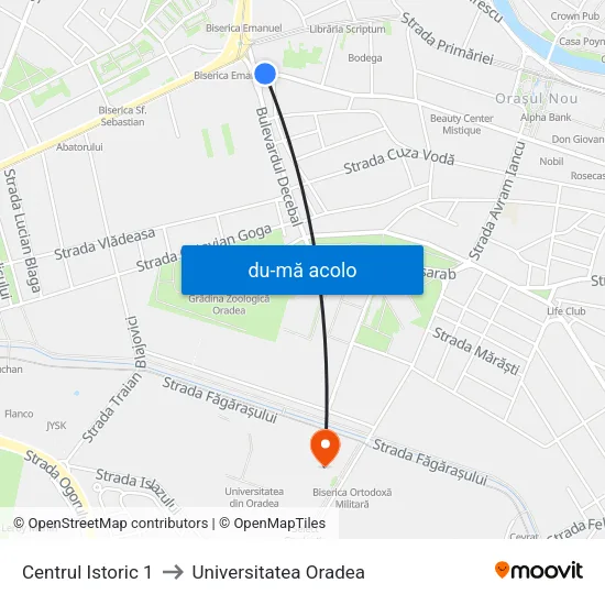 Harta de Centrul Istoric 1 către Universitatea Oradea