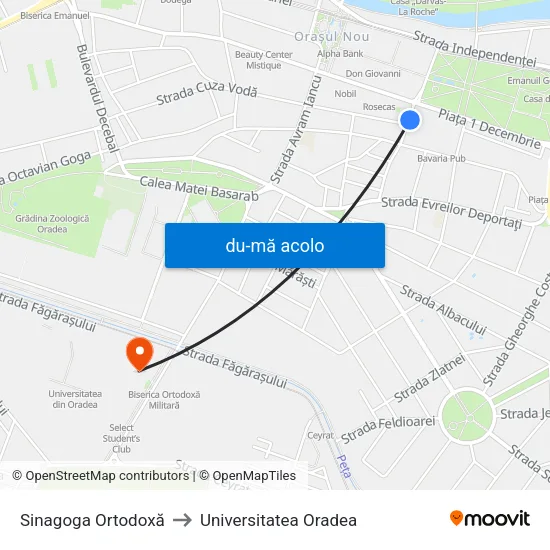 Harta de Sinagoga Ortodoxă către Universitatea Oradea