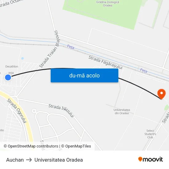 Harta de Auchan către Universitatea Oradea