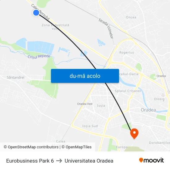 Harta de Eurobusiness Park 6 către Universitatea Oradea